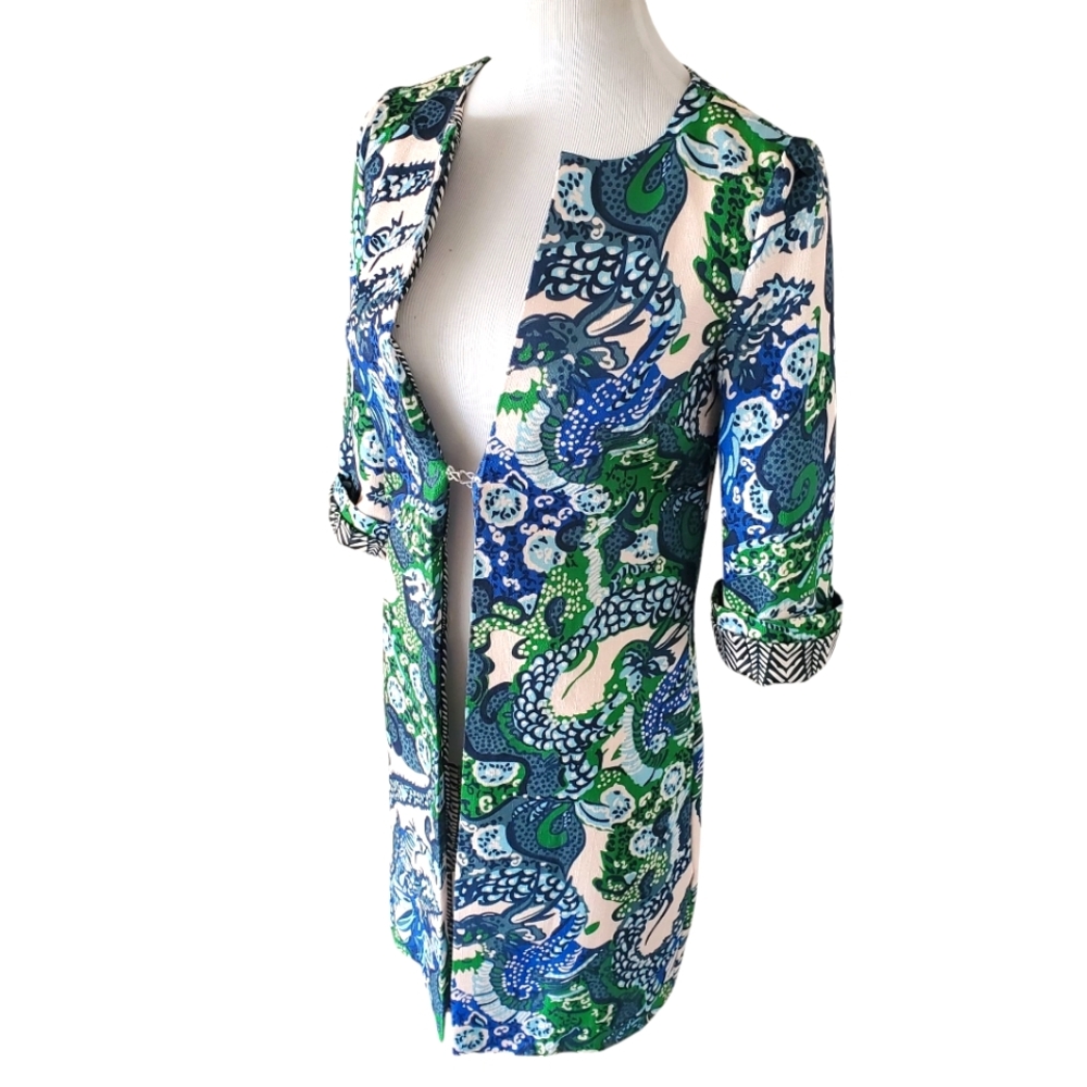 CK BRADLEY Sandpiper Green/Blue Art To Wear Open Front Lined Geometric Jacket XS - Picture 6 of 16